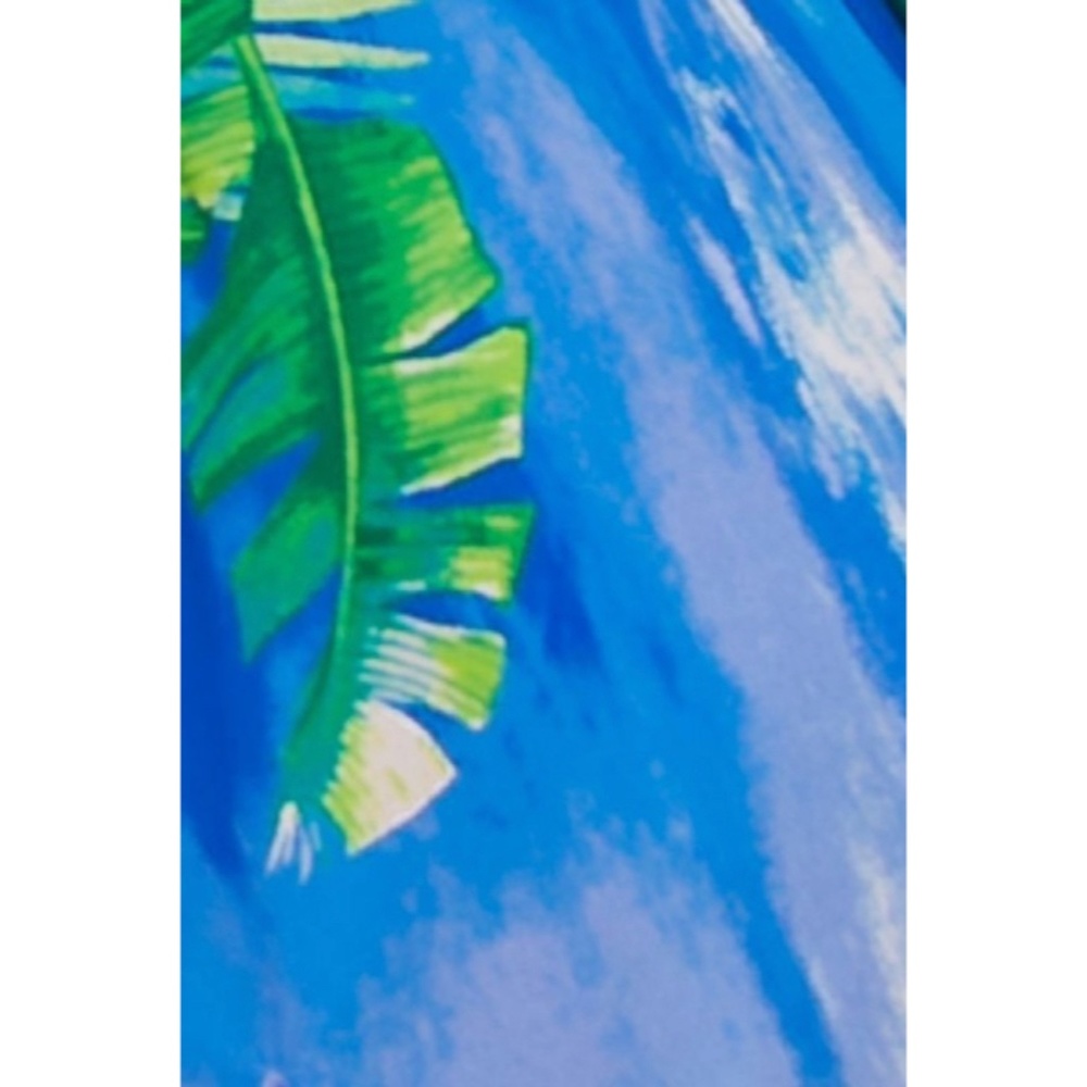SOLD OUT Blue Green Tropical Palm Leaf Off Shoulder Romper Casual Summer - Picture 7 of 7